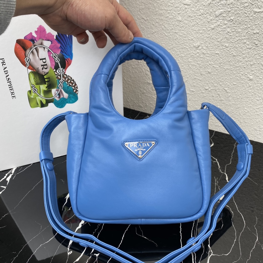 Prada Small Padded Soft Nappa Leather Bag Tote Blue 1BA359